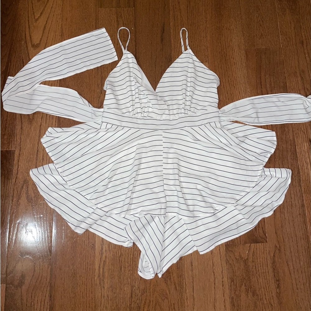 Revamped Striped Dress Style V-Neck Romper, M
